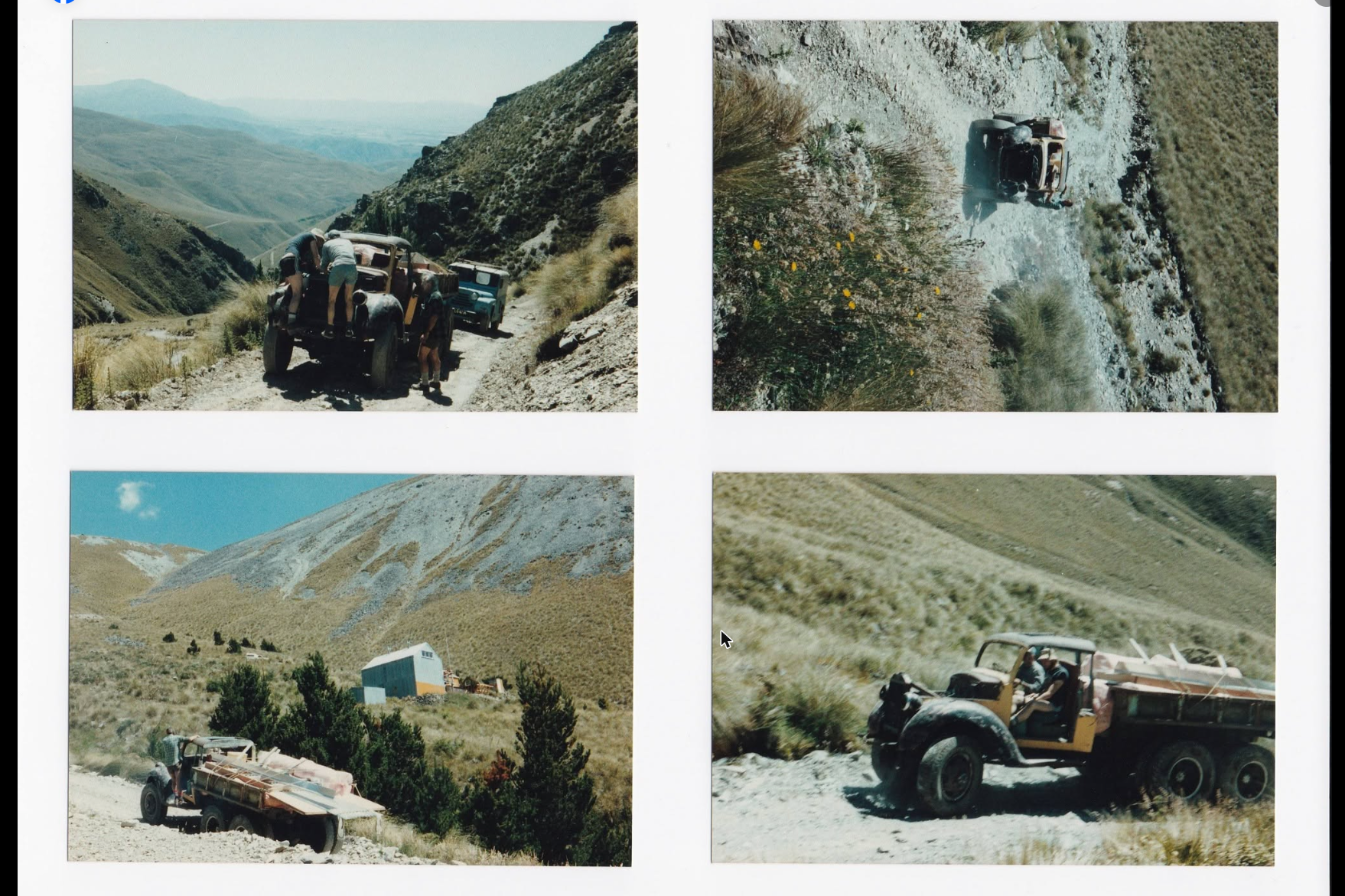 The old ex-army GMC truck hauling building materials up the access road